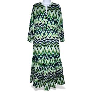 Olivia James The Label Zig Zag Dress Green V Neck Long Sleeve Sz. S